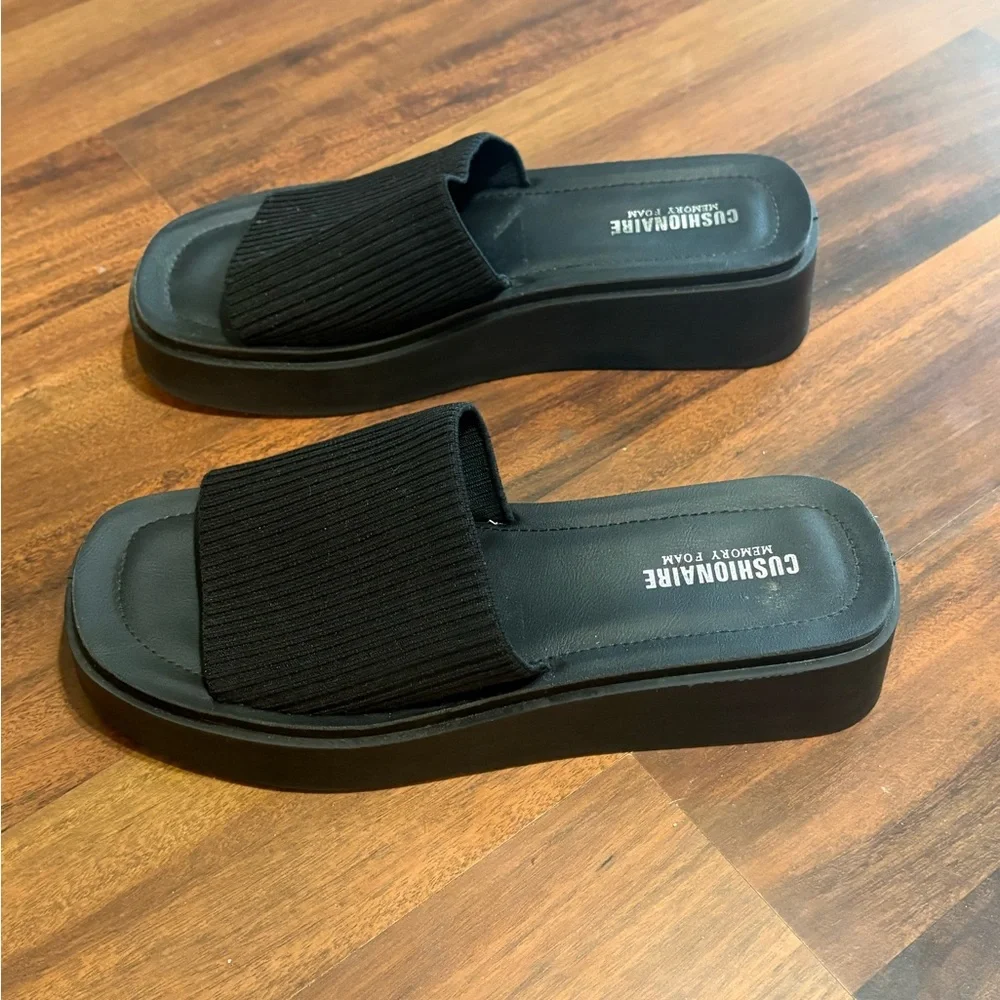 Cushionaire Women’s Pim Knit Platform Black Slide Sandals w/ Memory Foam Sz 9.5